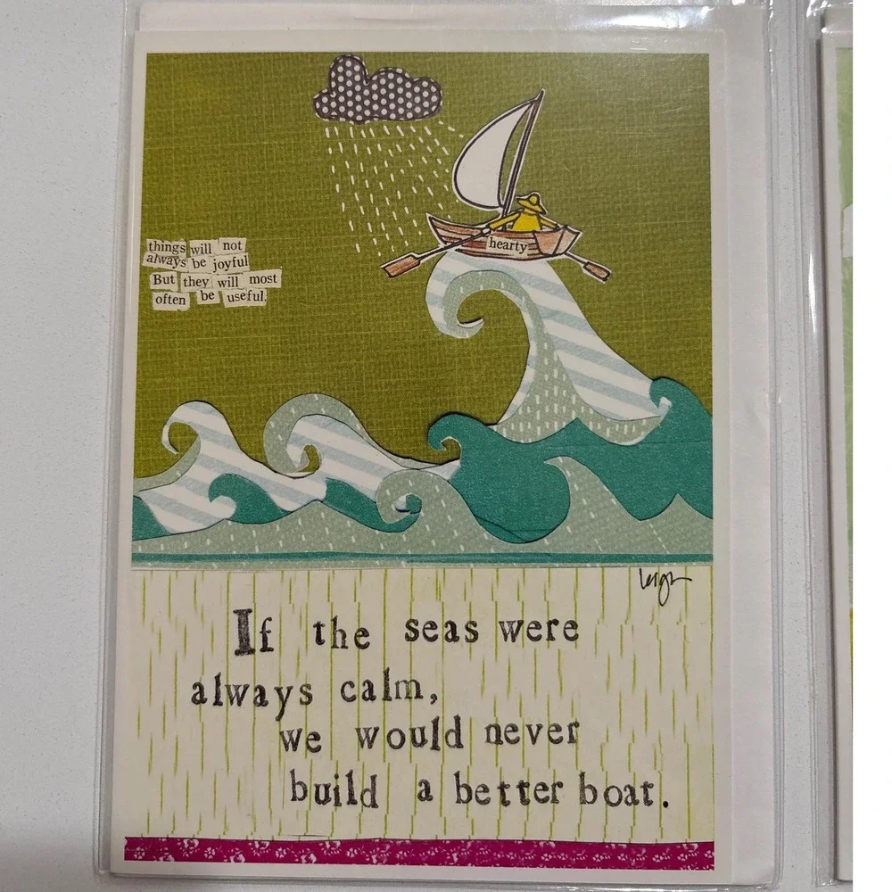 Curly Girl Design Greeting Cards Set Sentimental Umbrella Encouraging Hard Timed